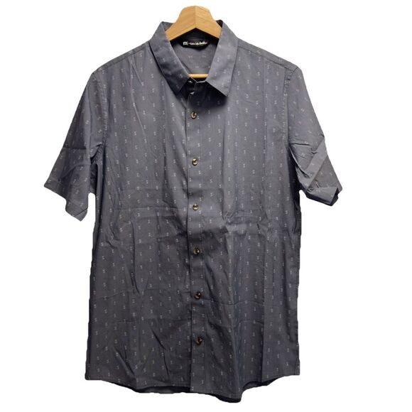 Travis Mathew NEW Mens Size M Button Front Gray Geometric Cotton/Nylon S/S Shirt - Picture 2 of 5